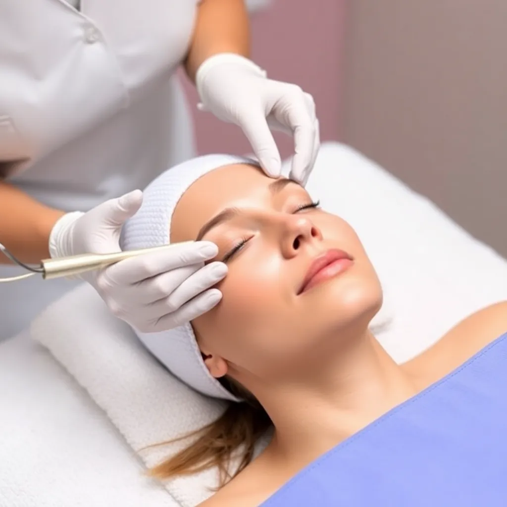 A photo of a Logunova Beauty Salon esthetician performing a chemical peel treatment