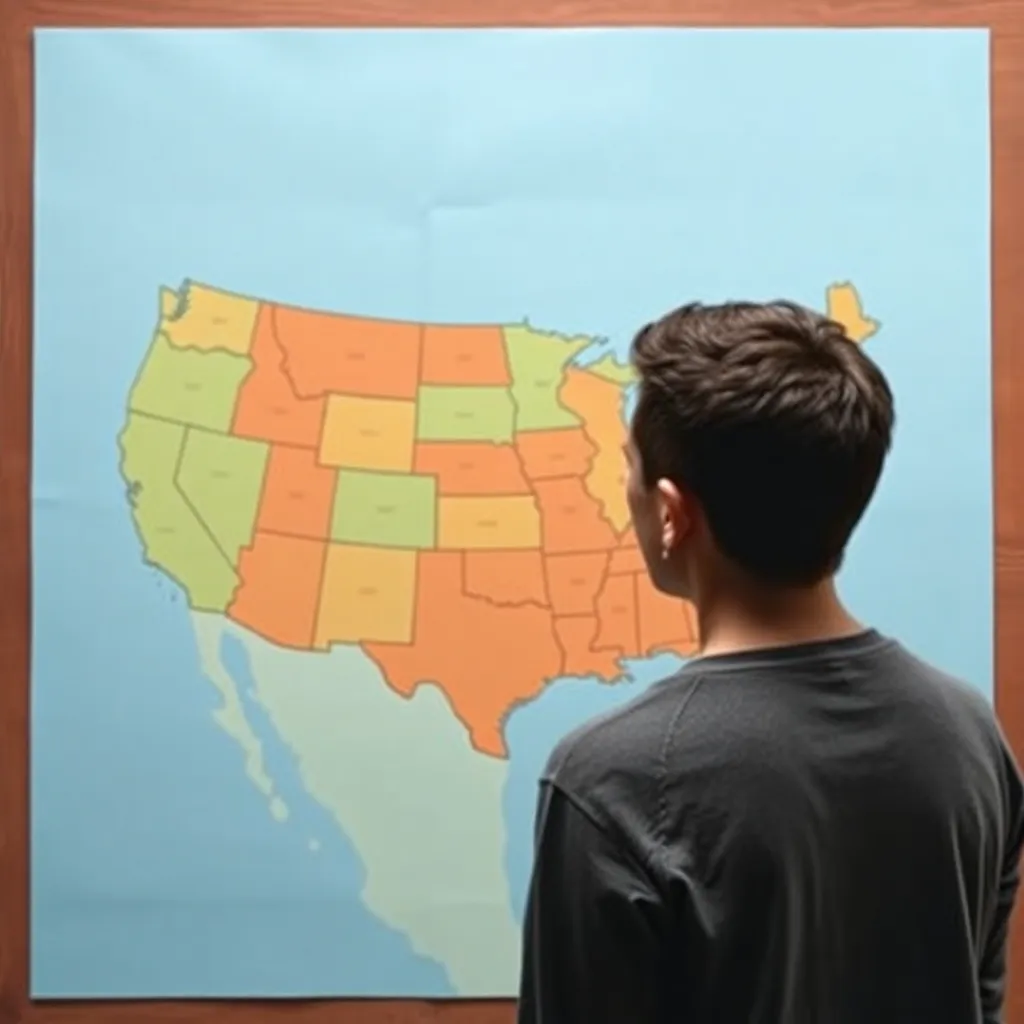 A person gazing at a map of national parks