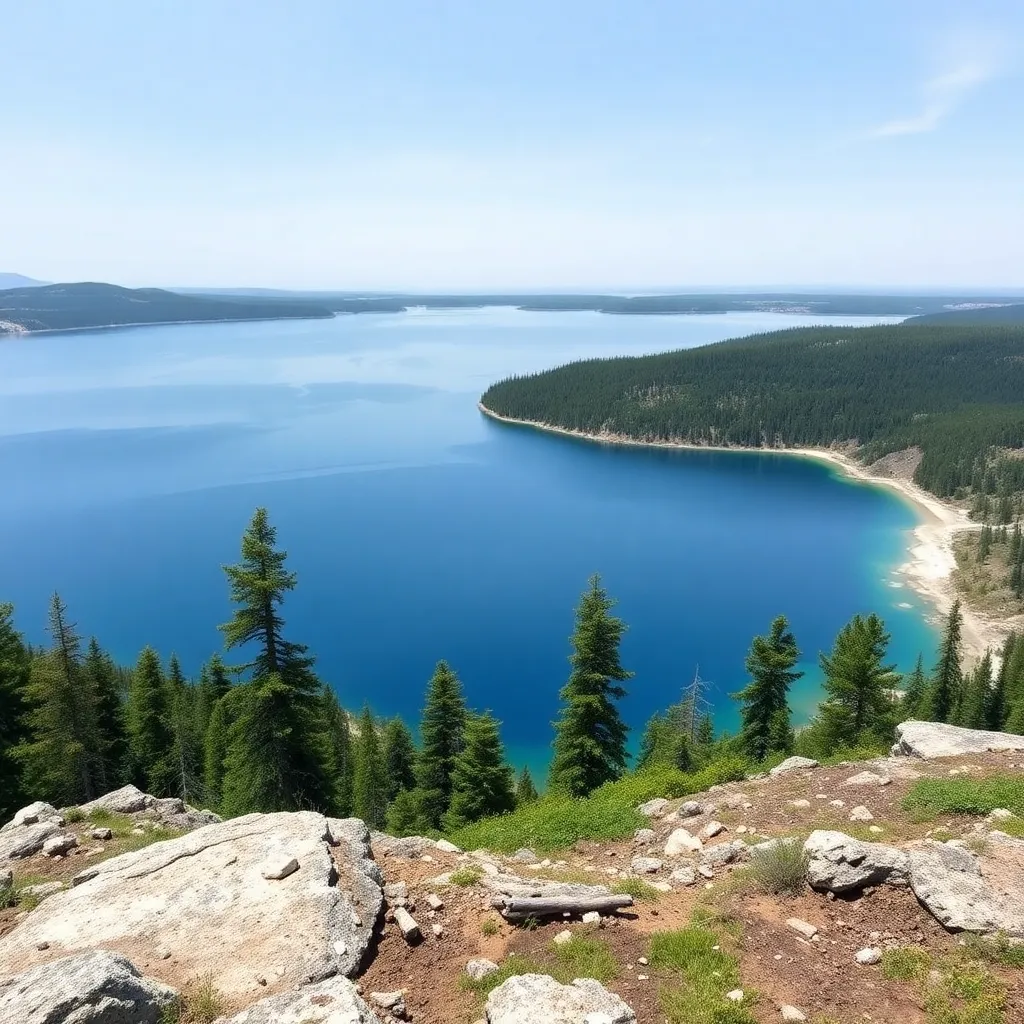 A scenic view of Yellowstone Lake