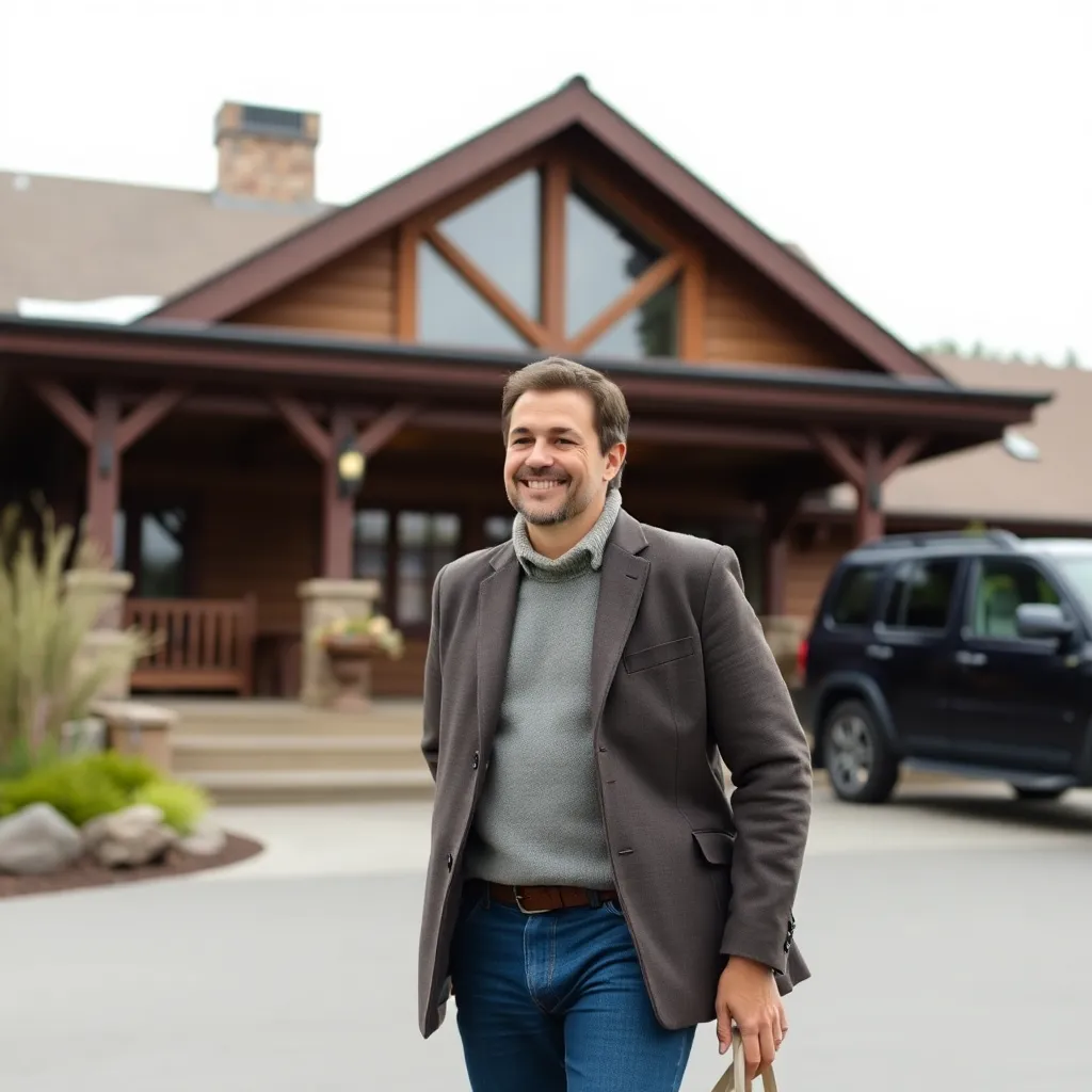 A guest arriving at the lodge