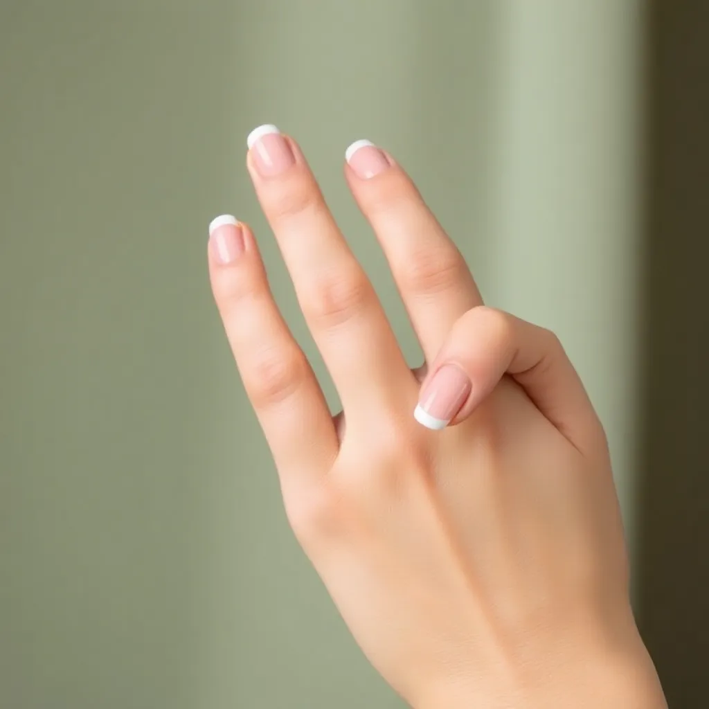 A close-up of a person's hand with a Russian French manicure